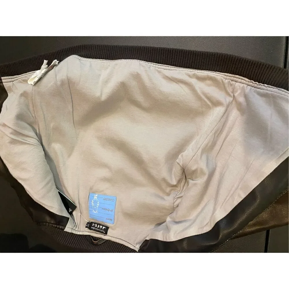 -Tout Compte Fait- bébé Dark Brown Faux Leather Baby Bomber Jacket with Zebra Em